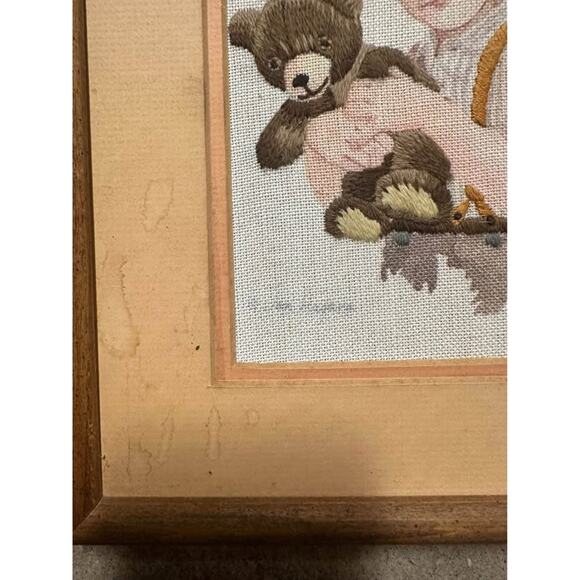 Jan Hagara Needlepoint – Boy with Teddy Bear – Framed Embroidery – 11” x 9” - Picture 2 of 2